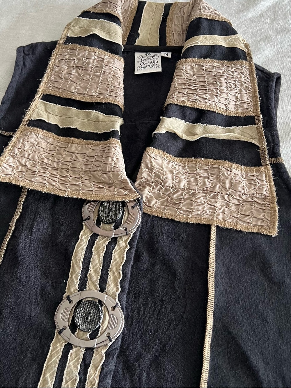 Parsley and Sage Vintage Black Vest with Patchwork and Metal Details - Picture 2 of 9